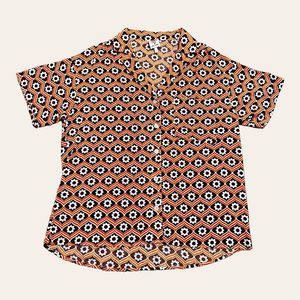 Self Esteem Vintage Inspired Orange & Brown 70s Flower Power Button Down